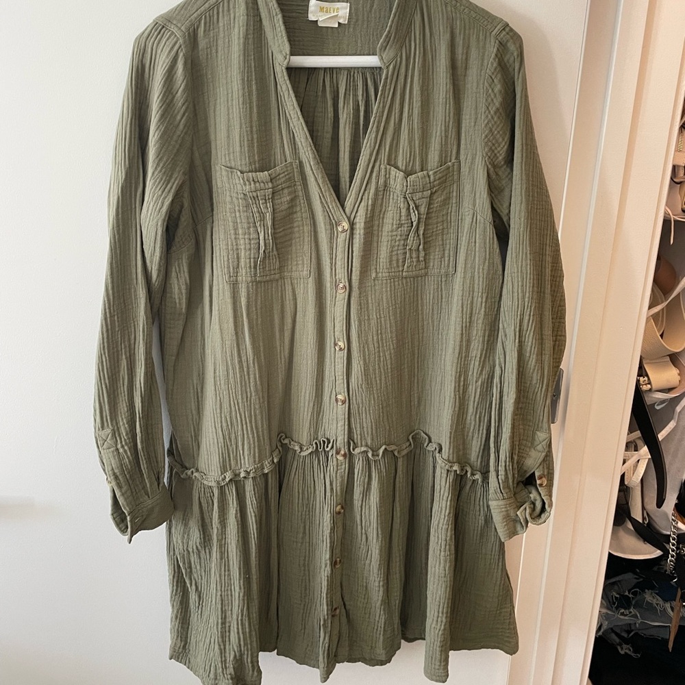 MAEVE green linen flowy dress